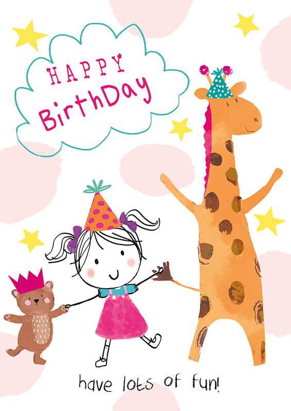 Girl with Bear & Giraffe Birthday Card - The Joneses Limited